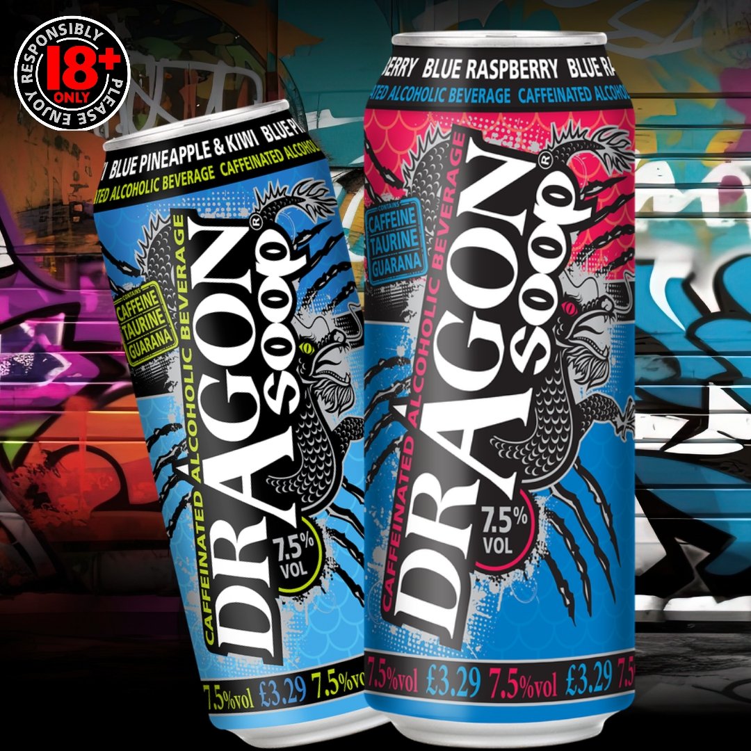 Blue is not just a colour, it's an attitude 😎. >> dragonsoop.com/stockists 7.5% ABV. Contains Caffeine, Taurine & Guarana. 18+ only. Please enjoy #dragonsoop responsibly #FridayFeeling