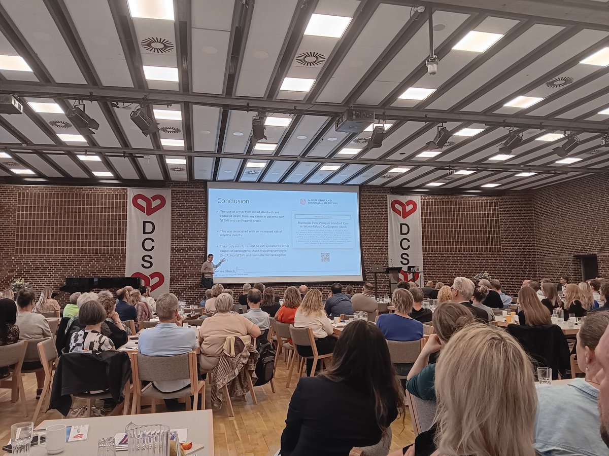 Jacob Eifer Møller presenting #DangerShock results at DCS annual meeting: In patients with STEMI and cardiogenic shock, mortality at 6 months was lower with mechanical circulatory support with a microaxial flow pump than with standard care alone 🫀
#DCSårsmøde2024
