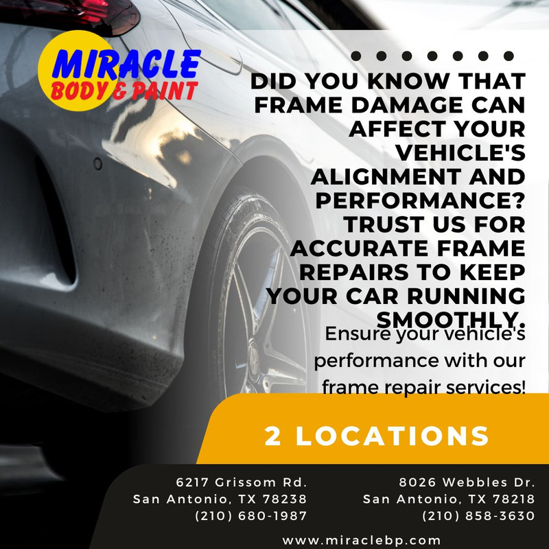 MiracleBody's tweet image. Did you know that frame damage can affect your vehicle&apos;s alignment and performance? Trust us for accurate frame repairs to keep your car running smoothly. Ensure your vehicle&apos;s performance with our frame repair services! #FrameAlignment #AutoPerformance rfr.bz/tlaefe0