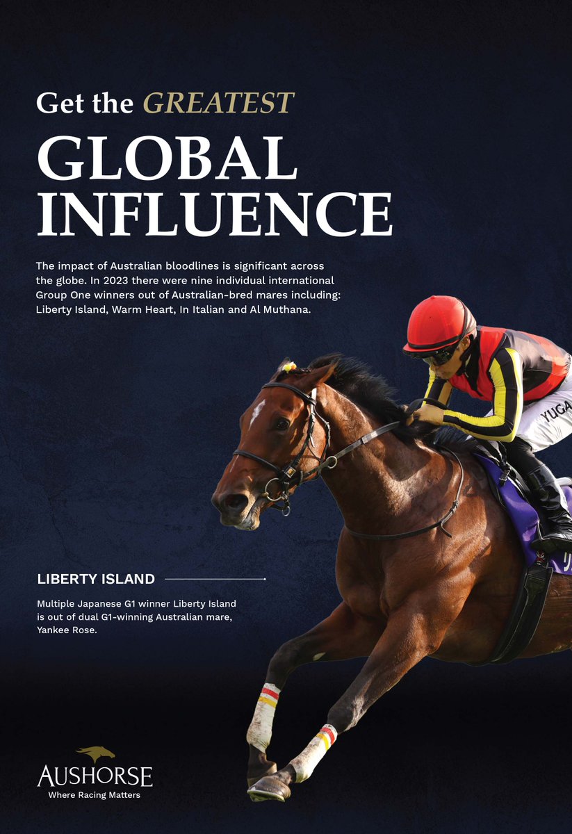 🇦🇺 @Aushorse_TBA - Get the greatest global influence 🇦🇺

🌍 The impact of Australian bloodlines is significant across the globe.

In 2023 there were 9️⃣ individual international Group One winners out of Australian-bred mares including 👇

➡️ aushorse.com.au #ReadAllAboutIt