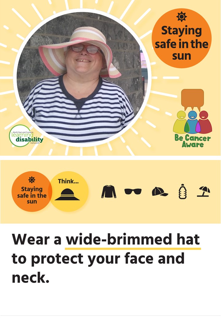 Staying safe in the sun. Wear a wide brimmed hat to protect your face and neck. #becanceraware @NECLDnetwork @northerncanceralliance