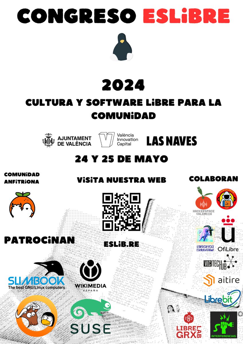 Ya queda muy poco para que comience el congreso #eslibre2024 en @LasNaves València, ¿lo tenéis todo listo?

Aquí tenéis el horario provisional: eslib.re/2024/horario/

Y aquí tenéis el registro:
eventos.librelabgrx.cc/events/e448369…

Recordad que es necesario registrarse parar los talleres!