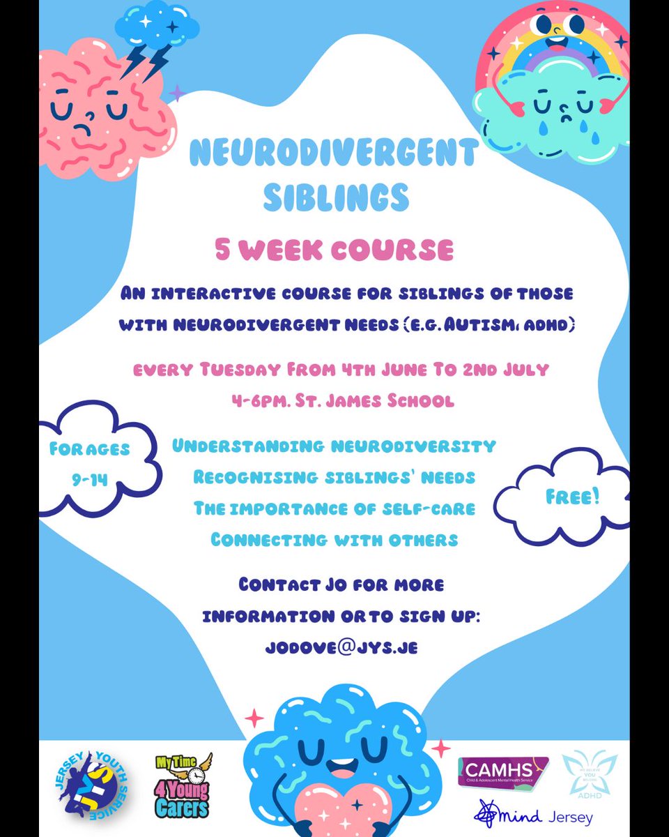 AutismJersey (@autismjersey) on Twitter photo The wonderful team at <a href="/JsyYouthService/">Jersey Youth Service</a> are offering their next Neurodivergent Siblings Course from 4th June - please see the image for more details ๐
#autism #neurodiversity #jerseyci #wellbeing #selfcare The wonderful team at <a href="/JsyYouthService/">Jersey Youth Service</a> are offering their next Neurodivergent Siblings Course from 4th June - please see the image for more details ๐
#autism #neurodiversity #jerseyci #wellbeing #selfcare