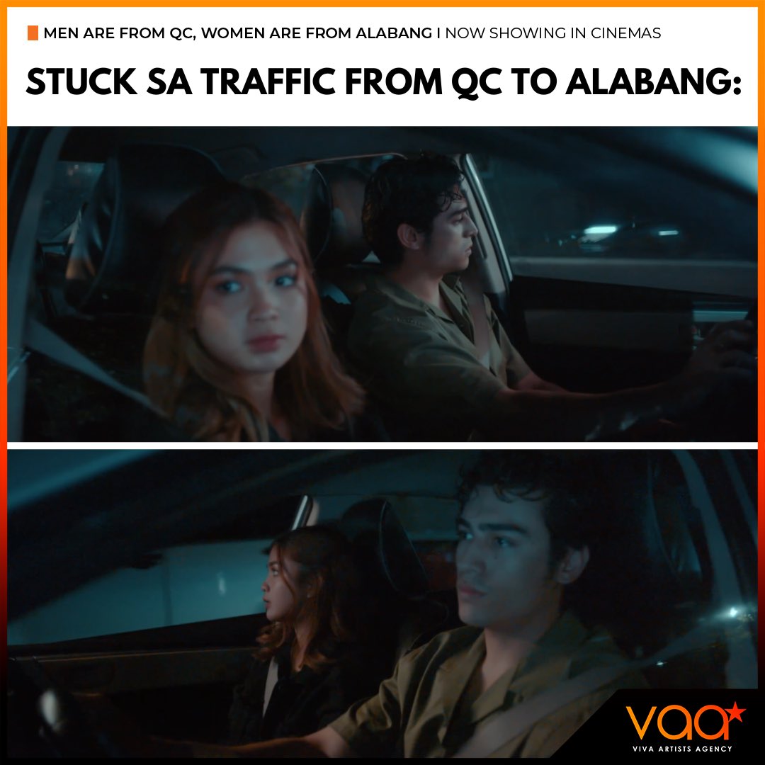 From “okay lang basta ikaw ang kasama” to “stop the car, ibaba mo na ako” ✋💔 ‘MEN ARE FROM QC, WOMEN ARE FROM ALABANG’ starring Heaven Peralejo and Marco Gallo. Directed by Gino M. Santos. NOW SHOWING IN CINEMAS!