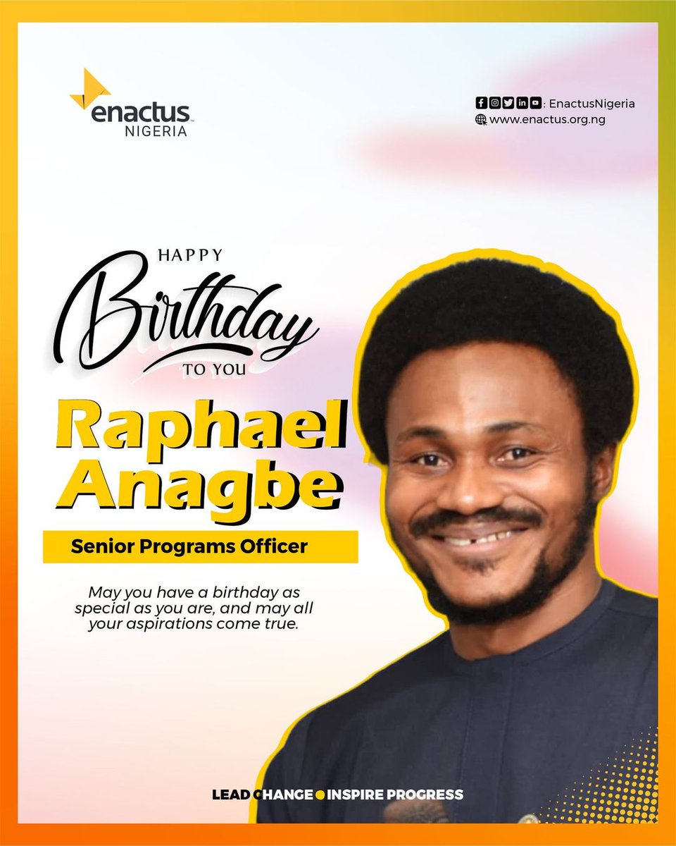 Best wishes to Mr. Anagbe Raphael, Our Senior Program Officer.
As he celebrates today, we wish him many happy returns
#enactusng #weallwin