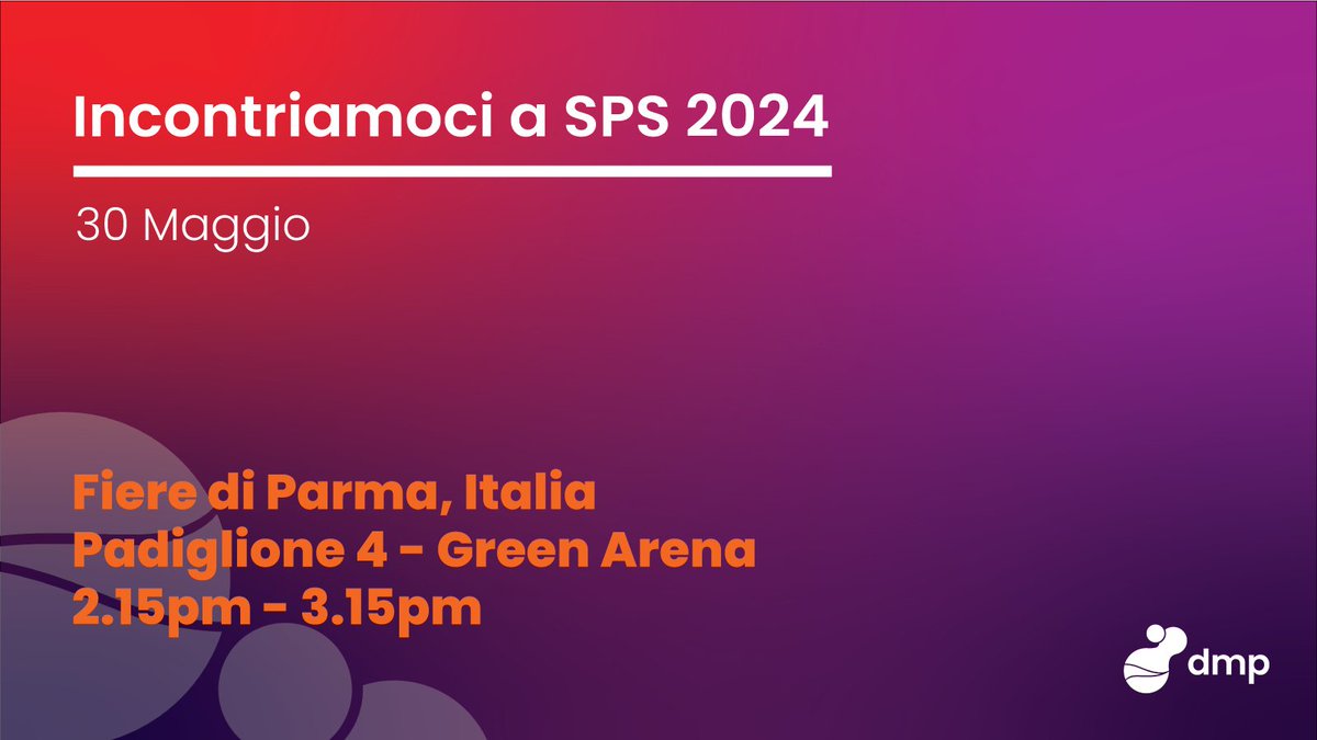 Vediamoci a <a href="/spsitalia/">SPS Italia</a>! 

Siamo lieti di comunicare che siamo stati invitati da Automation Technology alla tavola rotonda "Top 100 - Guida all’Automazione Made in Italy".

Qui i dettagli ➡️ bit.ly/3JKgNn6
L'ingresso è gratuito!
#dmp
#peoplecanchangeeverything
#sps2024