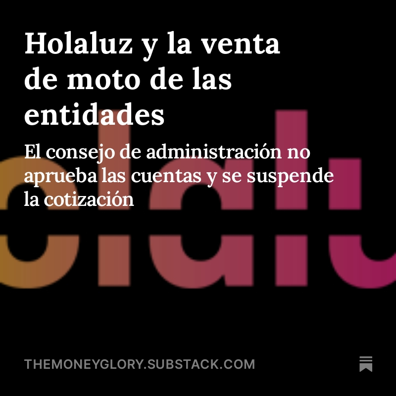 themoneyglory's tweet photo. Hoy #Holaluz está suspendida en bolsa y sin presentar resultados anuales. 
Hace cinco meses, su asesor registrado bebía los vientos por ella, en el papel de "analista independiente"
 https://t.co/NeSt3Quggu https://t.co/95QJ0D5c9E