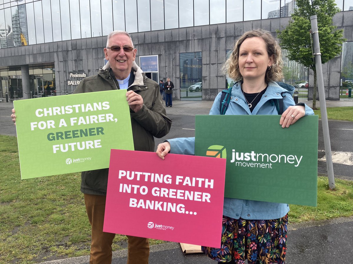 JustMoneyMvt's tweet image. We are at @HSBC_UK AGM today sharing concerns about the bank’s failure to meet the needs of local churches wanting to bank in line with their values #fossilfuelfinancing