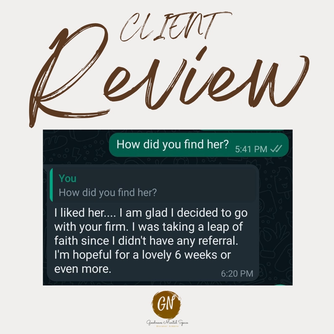 We really appreciate your  feedback after the sessions you have with your therapist. 

This is your sign to sign up for your sessions today. We are ready to serve you. 

#Goodnewsmentalspace #TherapyTestimonials #mentalhealthawarenessmonth #Africatherapy
