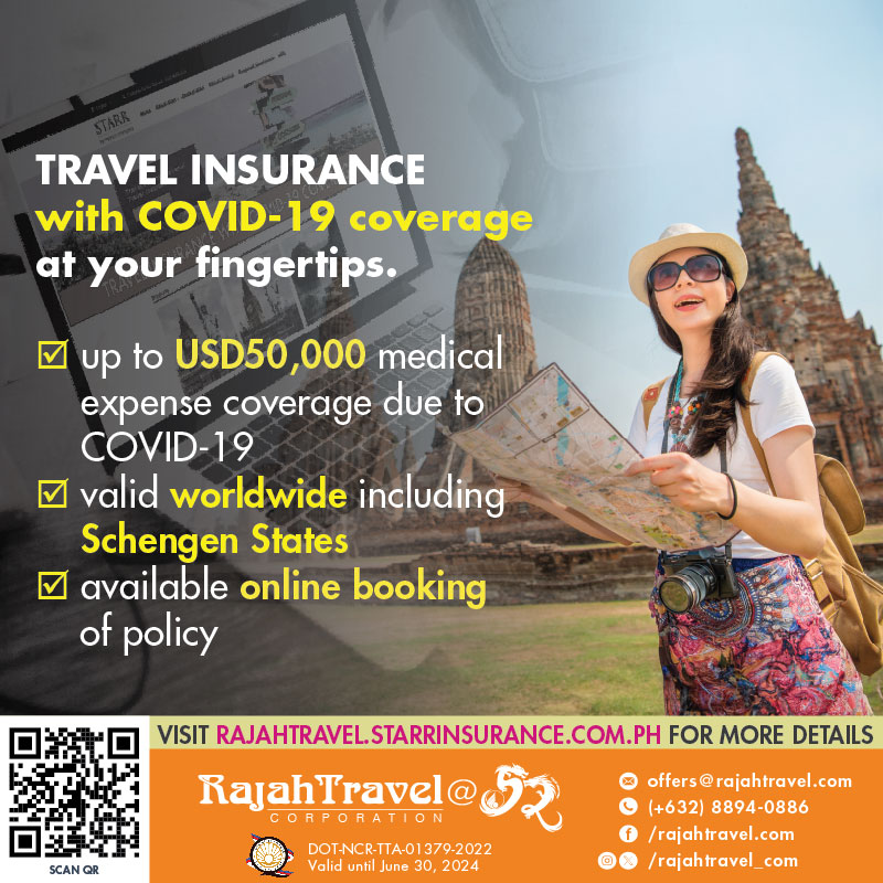 Confidence in traveling comes from being prepared. ✈🌎😷 
For #SafeTravels #TravelWithUs and #GetProtected. 
Book your travel insurance now! 
👉 rajahtravel.starrinsurance.com.ph

#TravelInsurance #Travel 
#RajahTravel #StarrInsurance