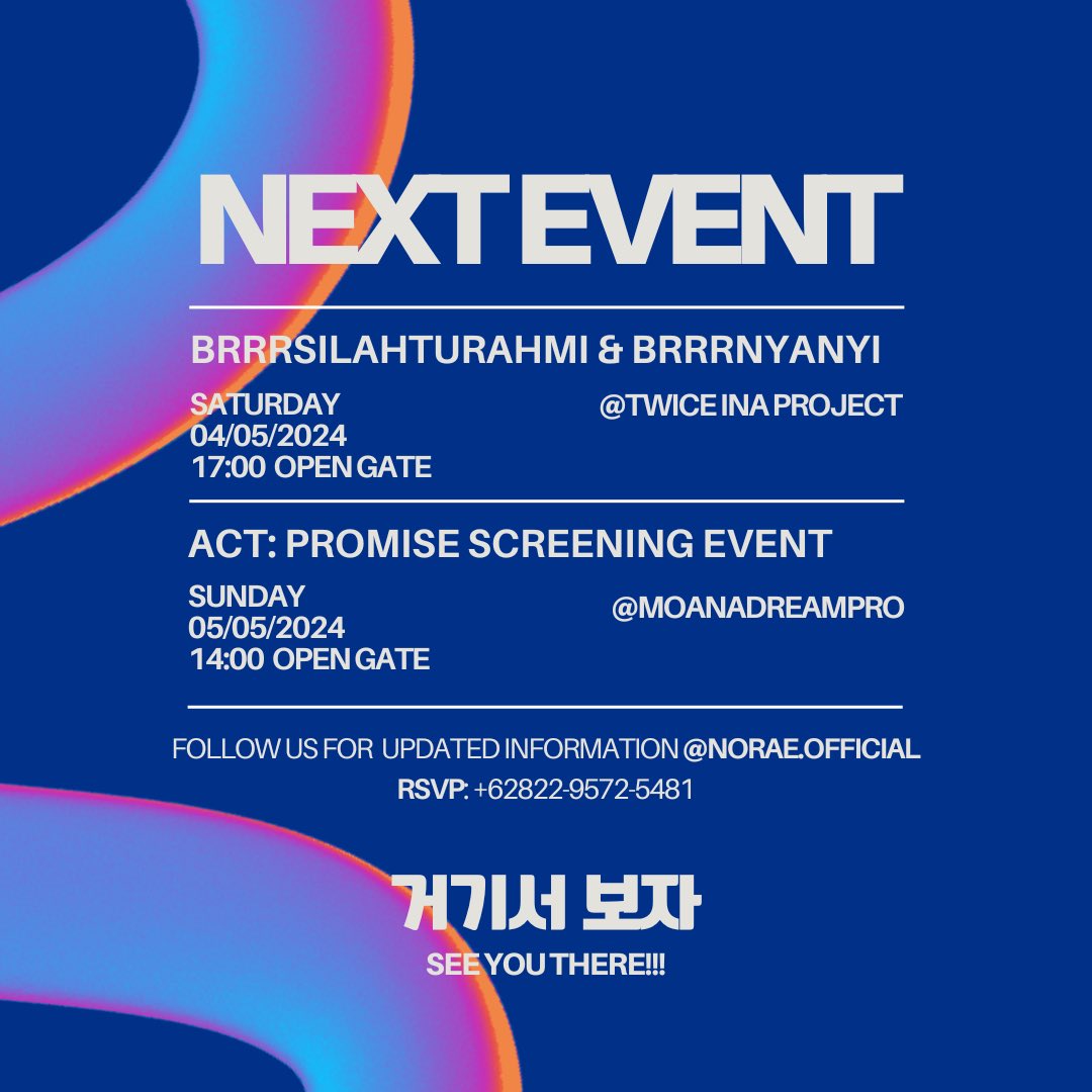 Seoul-cial plans this weekend? Tag your crew and get ready for a night to remember! BRRRSILAHTURAHMI & BRRRNYANYI @twiceinaproject | @ONCEJakarta SATURDAY 04/05/2024 17:00 OPEN GATE ACT: PROMISE SCREENING EVENT @moanadreampro SUNDAY 05/05/2024 14:00 OPEN GATE See you there