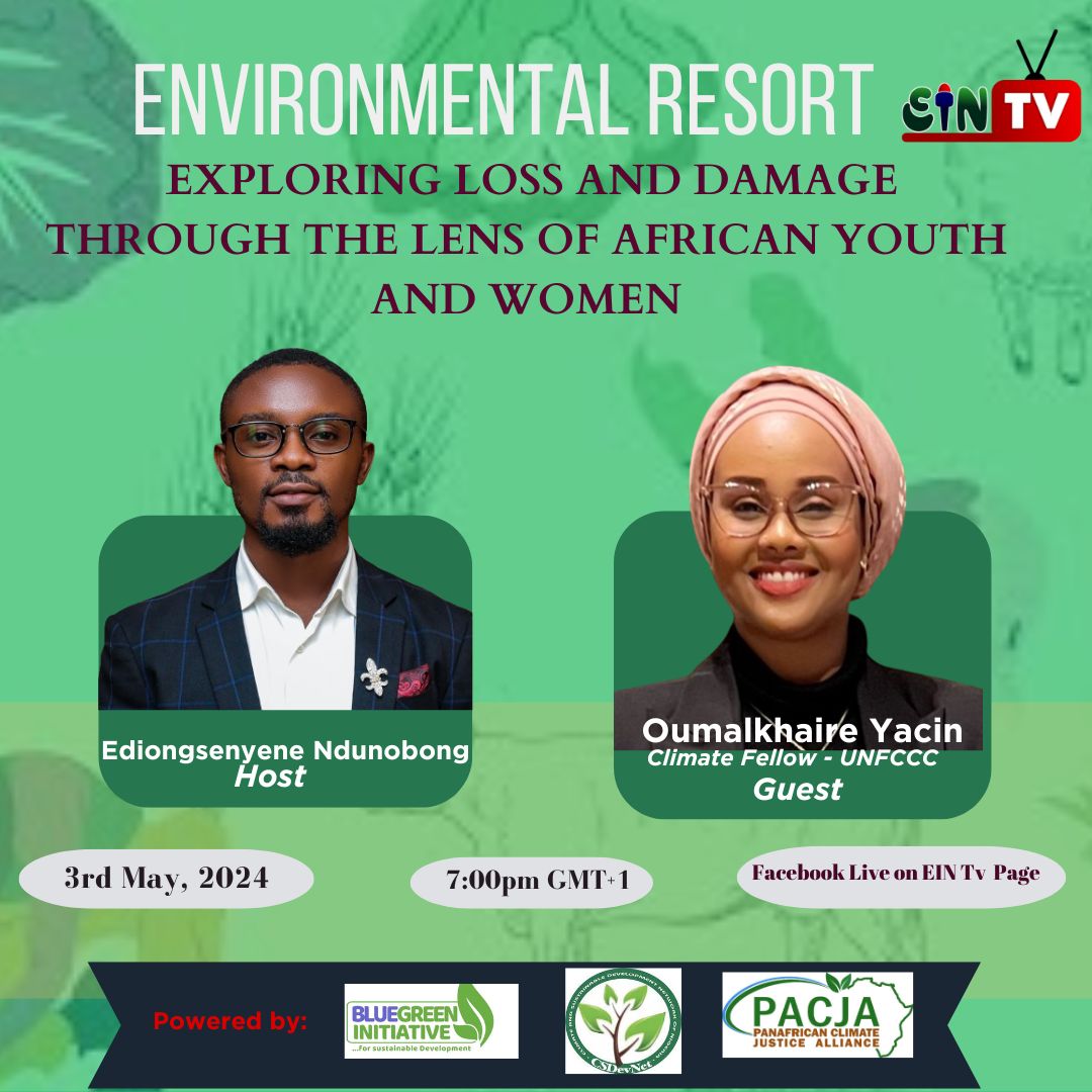 Today on Environmental Resort, our focus will be on loss and damage as it affects African youths and women. 
@ummiyacin, a climate fellow with @UNFCCC is our guest.
Join us live via: facebook.com/eventshost.com…
#WhatHasChanged
@BlueGreenISD @tv_ein @CSDevNet1 @PACJA1 @CSDevNet1_Steve