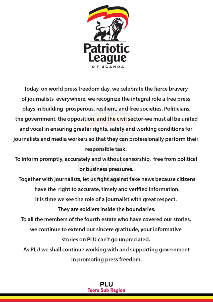 As @PluTooro we are cognizant of the role that members of the fourth estate have played in informing the public about our cause. On this day we would like to extend our sincere gratitude to everyone who has moved the journey with us todate. @mkainerugaba #WorldPressFreedomDay