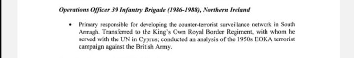 Colonel Iron was resposible for developing 'the counterinsurgency network in South Armagh' between 1986-1988. He served in Derry in the early '90s.