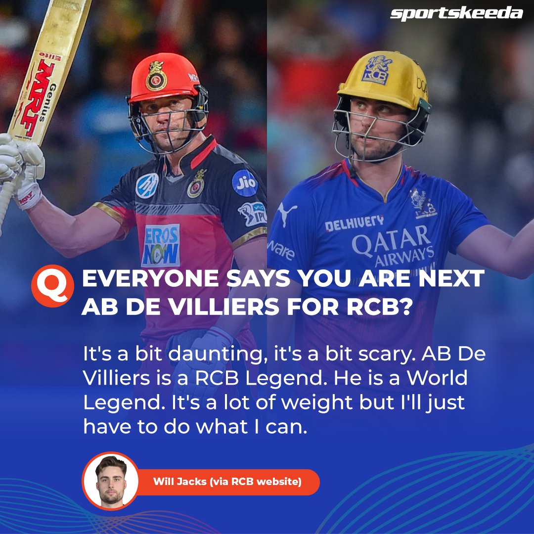 Will Jacks speak out on filling the big shoes of AB de Villiers for RCB 🏏❤️

#WillJacks #RCB #IPL2024 #ABdeVilliers #CricketTwitter