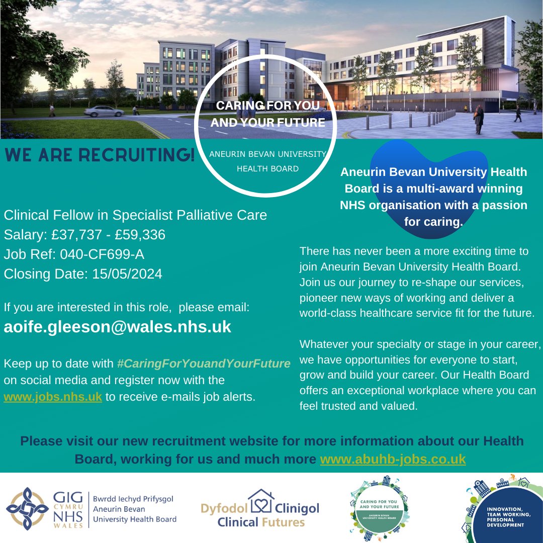 We're Hiring! Clinical Fellow in Specialist Palliative Care Salary: £37,737 - £59,336 Job Ref: 040-CF699-A NHS Job Link: lnkd.in/emG7VzWf Closing Date: 15/05/2024
