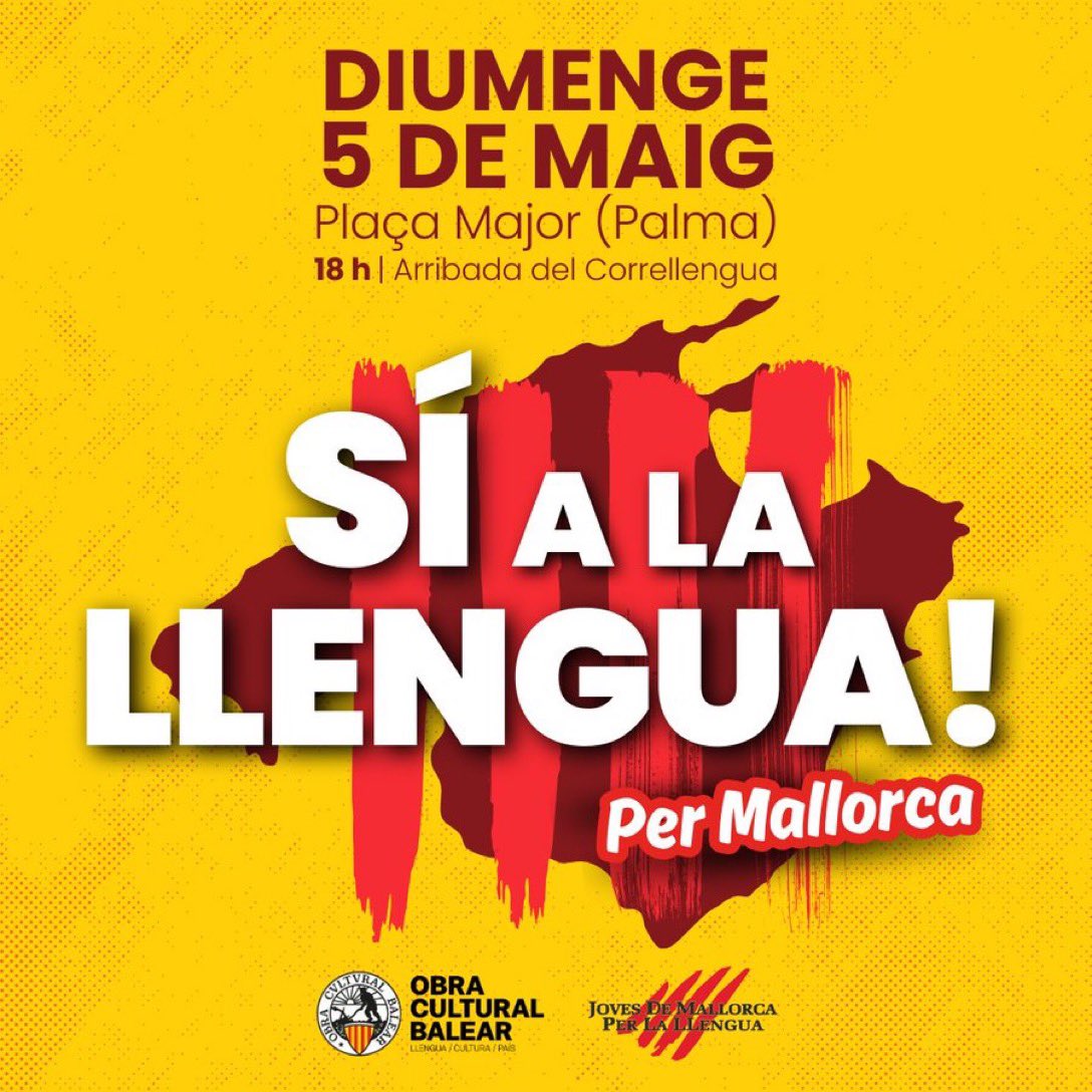 Amb un somriure i la reivindicació intacta. Ara més que mai: sí a la llengua, a la nostra llengua, el nostre català de Menorca, Mallorca, Eivissa i Formentera. 
🗓️5 de maig
⏱️18 hores. 
#SíALaLlengua #JoHiSeré
