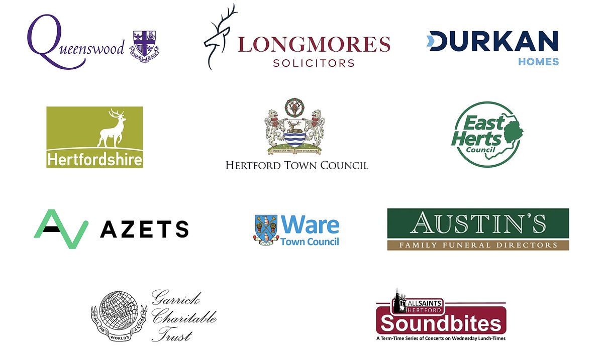 As we launch this year's festival, we are, as ever, very grateful to our sponsors without whose support the festival would not be possible @Longmores @AzetsUK @QueenswoodSch @DurkanUK @AustinsFunerals @WareTownCouncil @EastHerts @HertfordTC @hertscc Garrick Charitable Trust