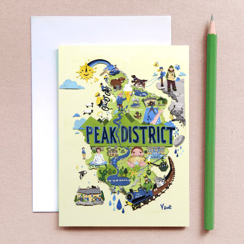 Bank holiday weekend: the perfect time to pop to the Peak District! Where's your favourite place?@elevenseshour_ 🚵‍♂️🚠🍰 #elevenseshour #etsy #illustration #peakdistrict #greetingcard #art vickysworld.etsy.com