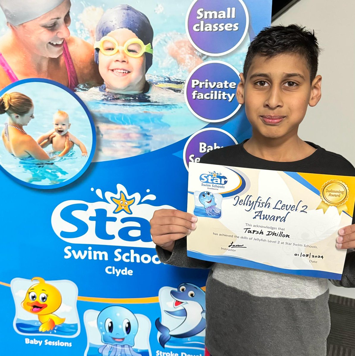 'Congratulations Trash Dhillon completing Jellyfish Level 2 📷 and moving up!
We are proud of you little star 📷'
#watersafety #swimcoach #swimclass #swimtraining
#swimlessons #swimlessonsClyde #swimminglessonsClyde #swimmingclassesClyde #swimschoolClyde #learntoswim