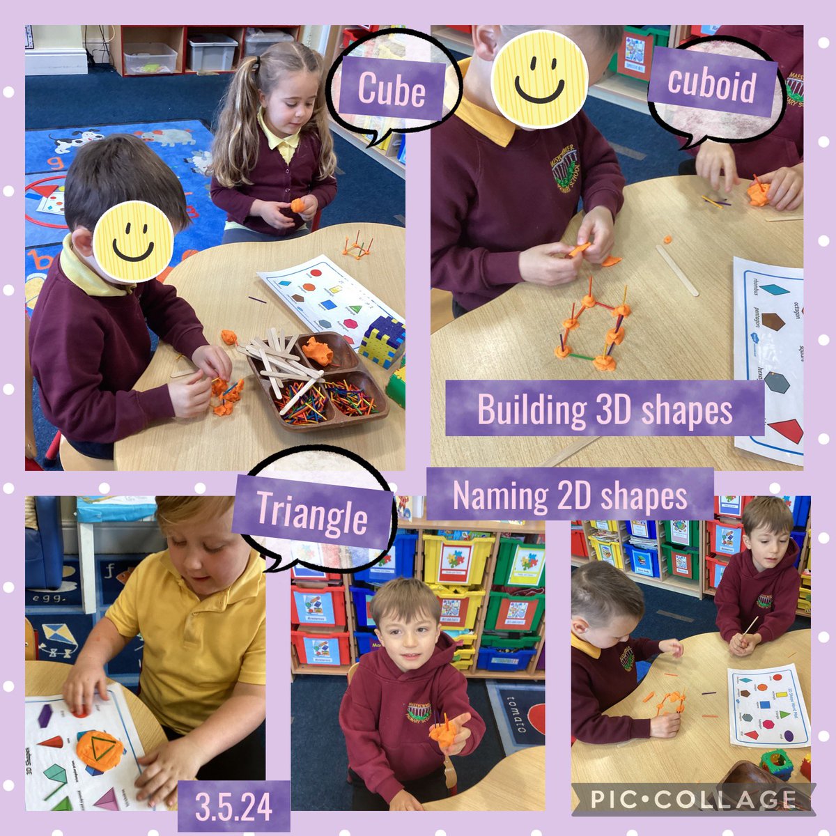 A busy morning exploring all things shape! We are beginning to recognise 2D and 3D shapes in our environment! @HEADMPS @Mae5ySchool