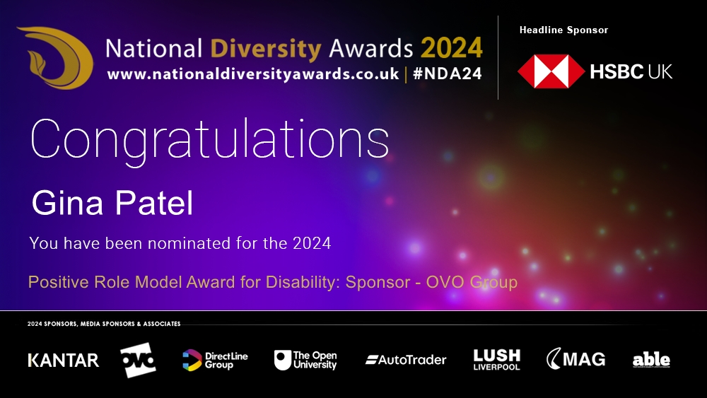 Congratulations to Gina Patel @GinaSPatel who has been nominated for the Positive Role Model Award for Disability. To vote please visit nationaldiversityawards.co.uk/awards-2024/no… #NDA24 #Nominate #VotingNowOpen