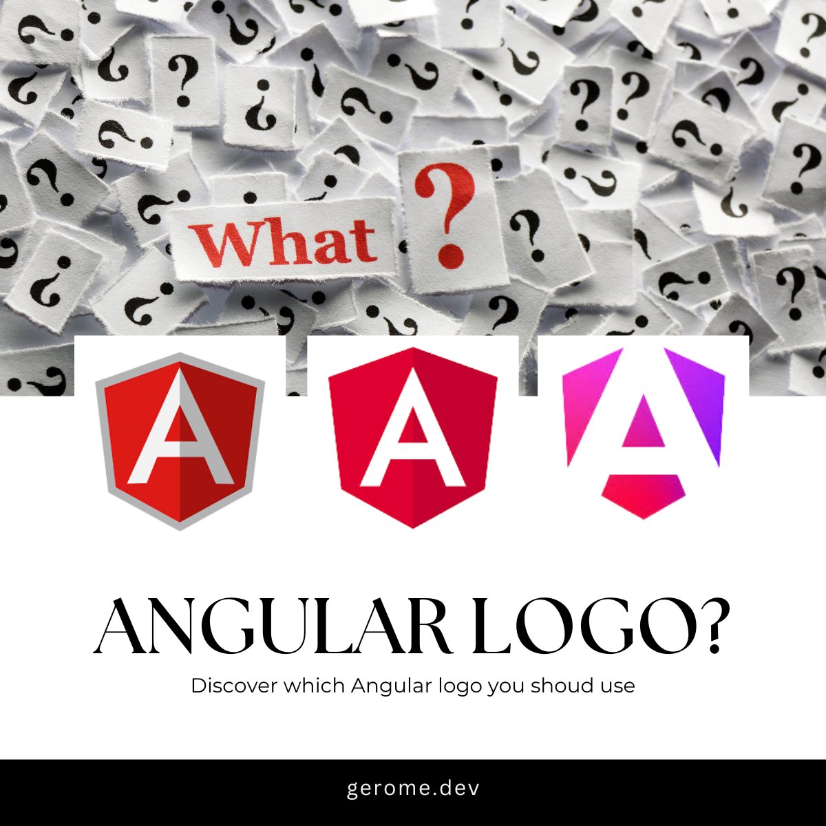 Need an Angular logo to illustrate some content? Don't get it wrong and ruin it by choosing the wrong one!

The first one is NOT about Angular but AngularJS.
Angular released the last logo in November 2023: choose it to show you are following the trends!