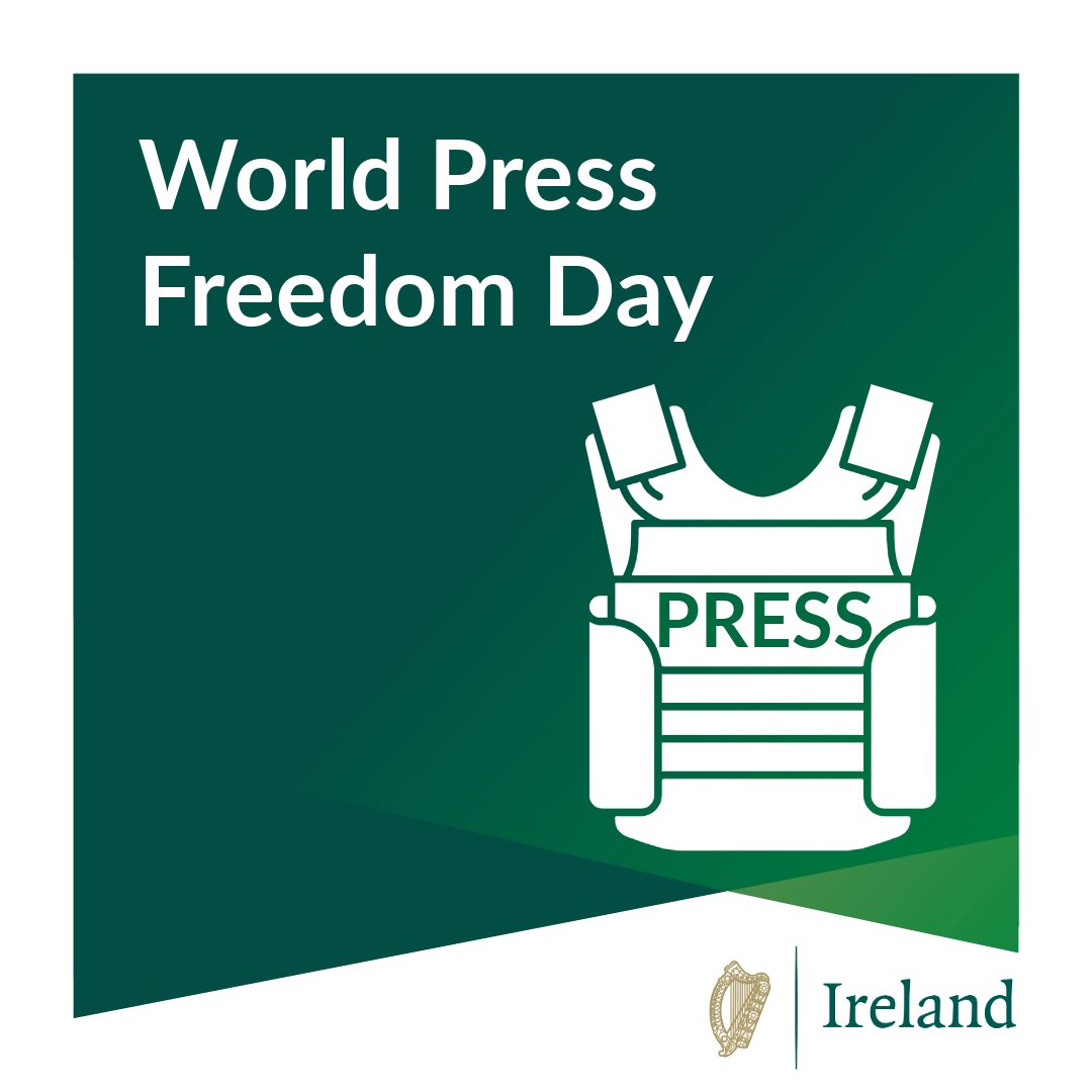 A free press is essential to democracy and human rights. On #WPFD2024, Ireland 🇮🇪 pays tribute to the journalists and media workers putting their lives at risk providing fact-based journalism, and renews our call to ensure their safe and unfettered access to conflict zones.