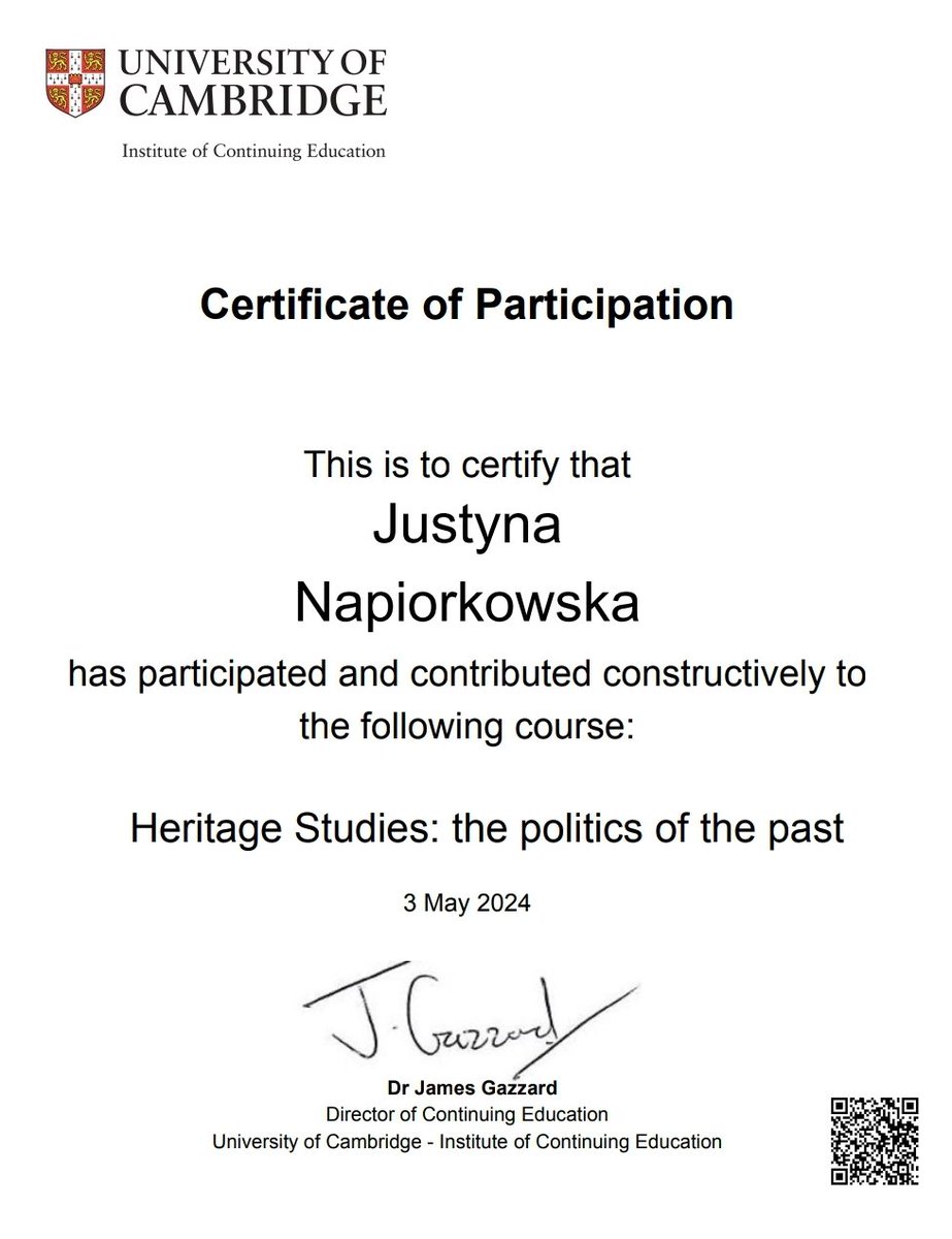 It was a great pleasure and a priviledge to participate in the course HERITAGE STUDIES: the politics of the past at the University of Cambridge ❤️

#heritagestudies
#heritage
#restitution
#culture
#culturalrelations