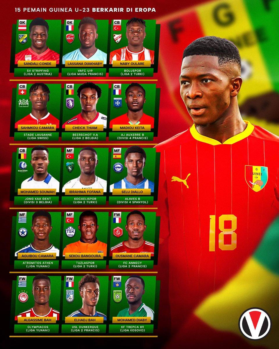 Timnas Guinea U-23 memiliki 15 pemain yang berkarir di liga-liga Eropa‼️ Sedangkan pemain lainnya tersebar di liga lokal dan juga liga-liga Asia. Calon lawan kuat untuk Timnas? 🤔