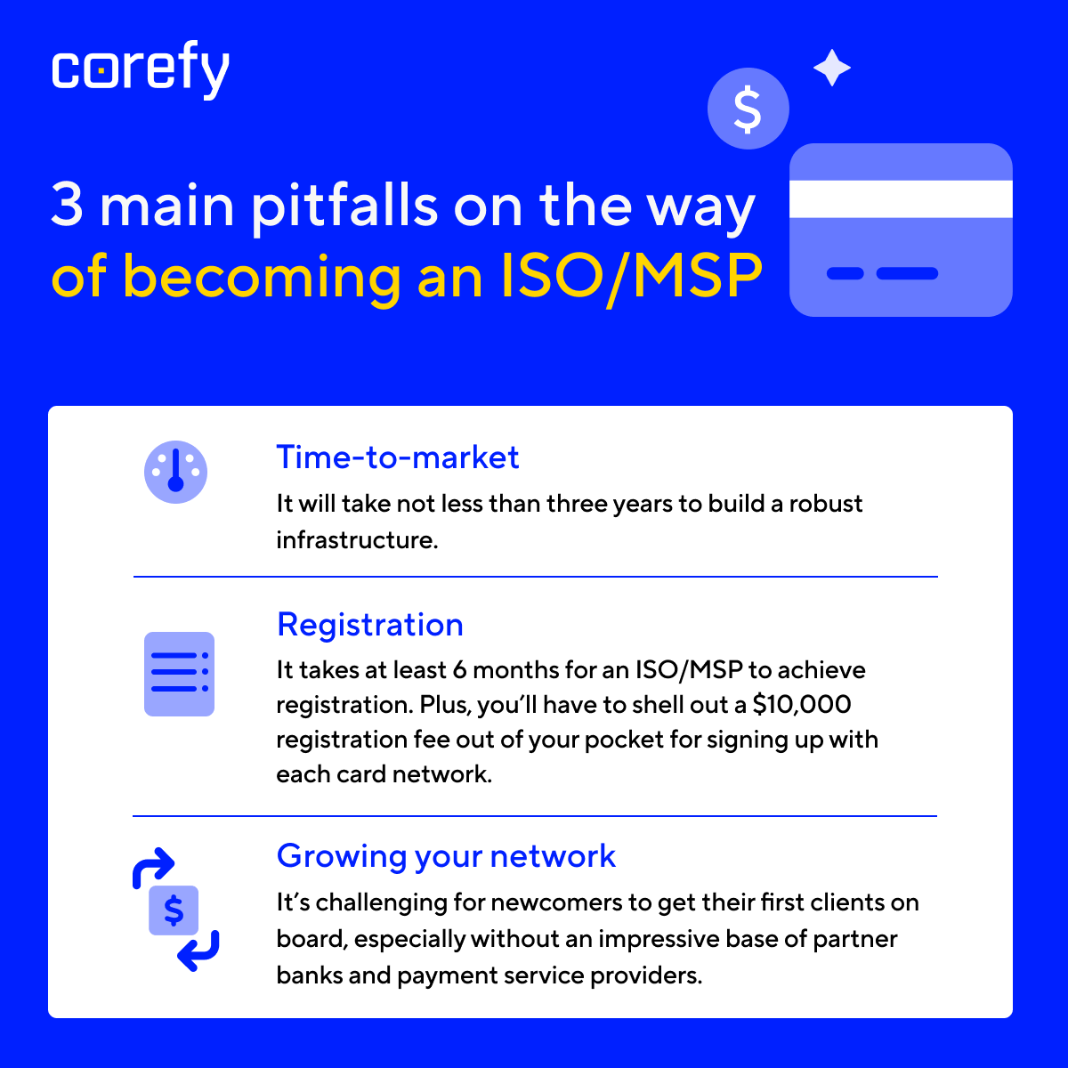 If all budding ISO/MSPs knew about these challenges at the start, they could make far fewer mistakes 🧐

By opting for a white-label solution, you can avoid them!

Check the link in the comments to start making money right away 😏

#paymentserviceprovider #isomsp