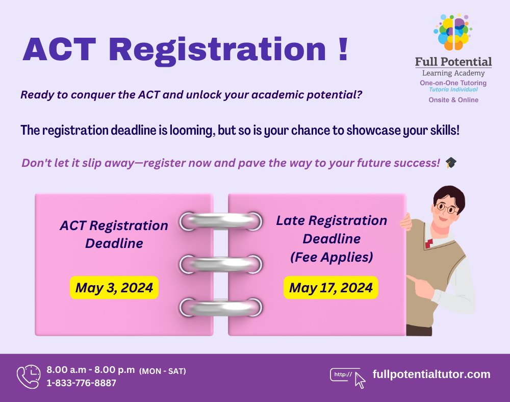 ⏰ Attention students! The ACT registration deadline is coming up. Act fast and secure your spot to take this important step towards your future. Don't miss out! 📚✏️ #ACTTest #RegistrationDeadline #CollegeBoard #TestPrep #EducationOpportunity #FPLA