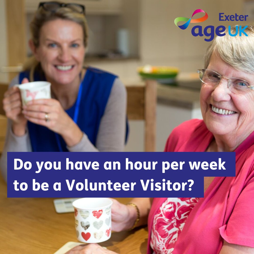 Our Volunteer Visitors make a real difference to those who can feel isolated, helping them to feel more connected to the community. If you could give an hour a week to volunteer contact Jess via Email: j.cohen@ageukexeter.org.uk or Telephone: 01392 455611