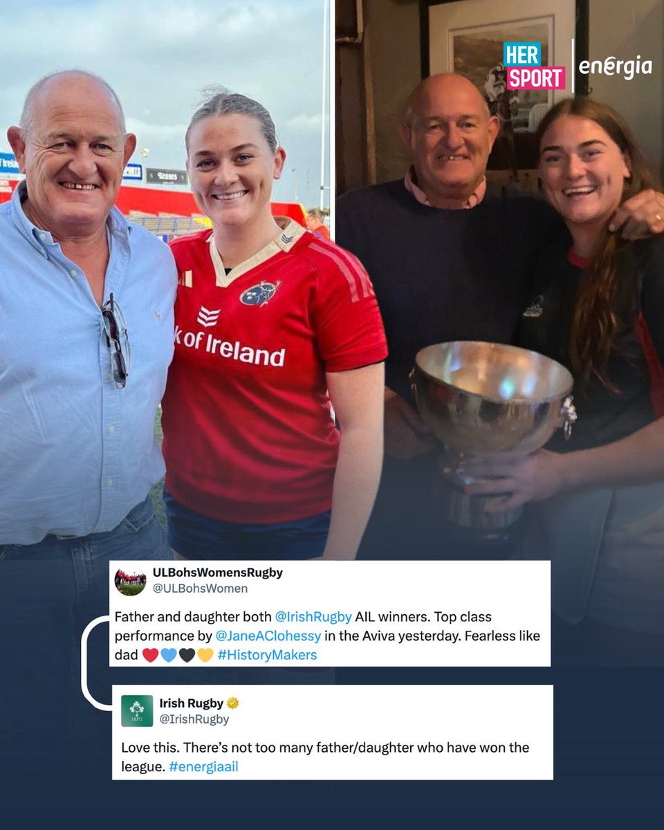 This is so special 🥹

Following in her father Peter's footsteps, who was part of Young Munster's only AIL success, Jane played a pivotal role in @ULBohsWomen's #energiaail victory, marking their first title in six years 🔥
@IrishRugby @EnergiaEnergy