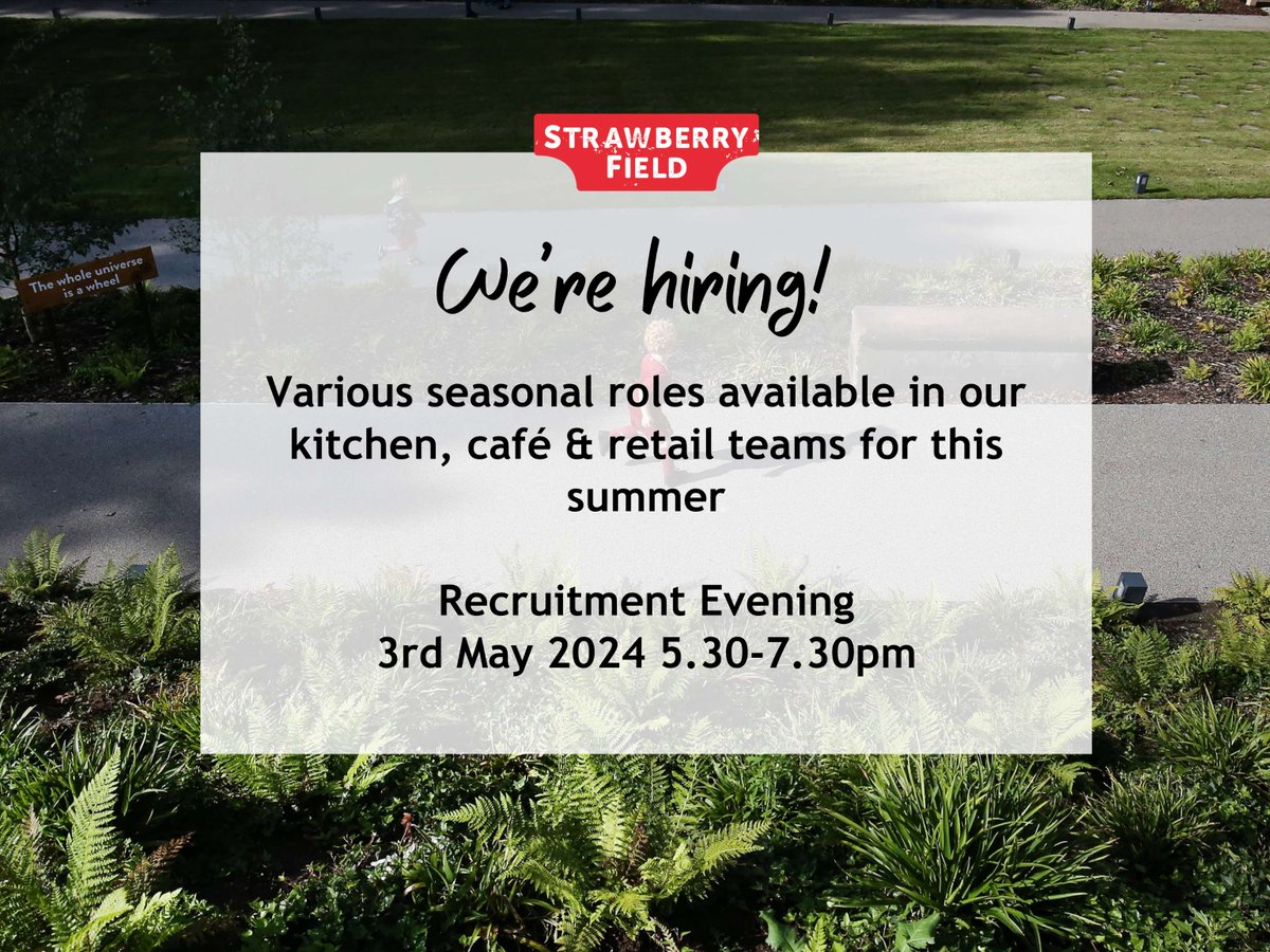 Come along to our recruitment evening tonight from 5.30-7.30pm to see if we have a role to suit you. Please bring along a CV and proof of your right to work in the UK. Find out more here: strawberryfieldliverpool.com/seasonal-vacan…