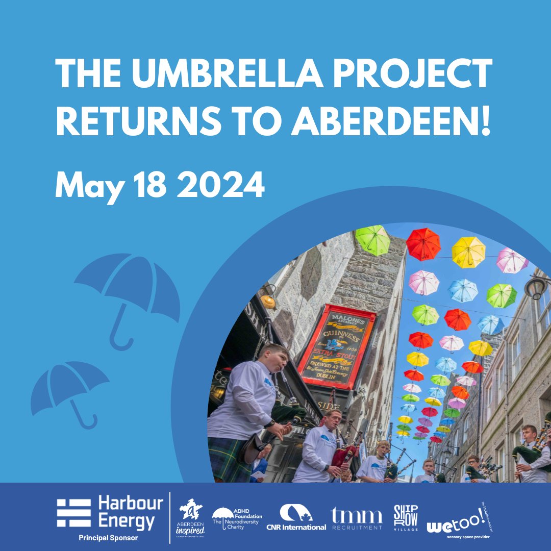 Aberdeen’s Umbrella Project will be launched in a blaze of colour, song and dance on Shiprow on Saturday, May 18. ☀️☂️ To read more about the Umbrella Project, visit aberdeeninspired.com/article/aberde…
