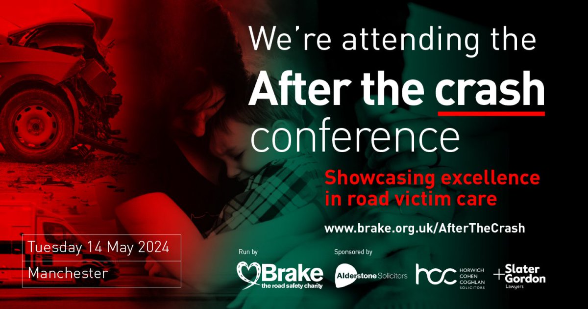 Are you joining us for the After the Crash conference on the 14th? We can't wait to welcome hundreds of post-crash professionals to our Manchester event to explore best practice. Share images: brake.org.uk/get-involved/f… @HCCSolicitors @AlderstoneSolic @SlaterGordonUK