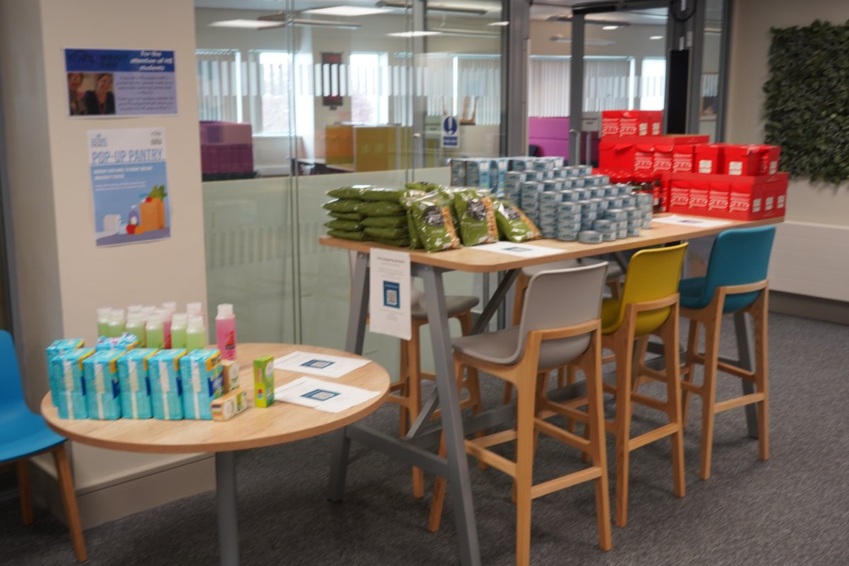 We've opened a Pop-Up Pantry in our University Centre. The Pantry is for any of our Higher Education students enduring financial challenges in the Cost of Living crisis, so please 'pop' along and help yourself to the non-perishable food items, toiletries and sanitary products.