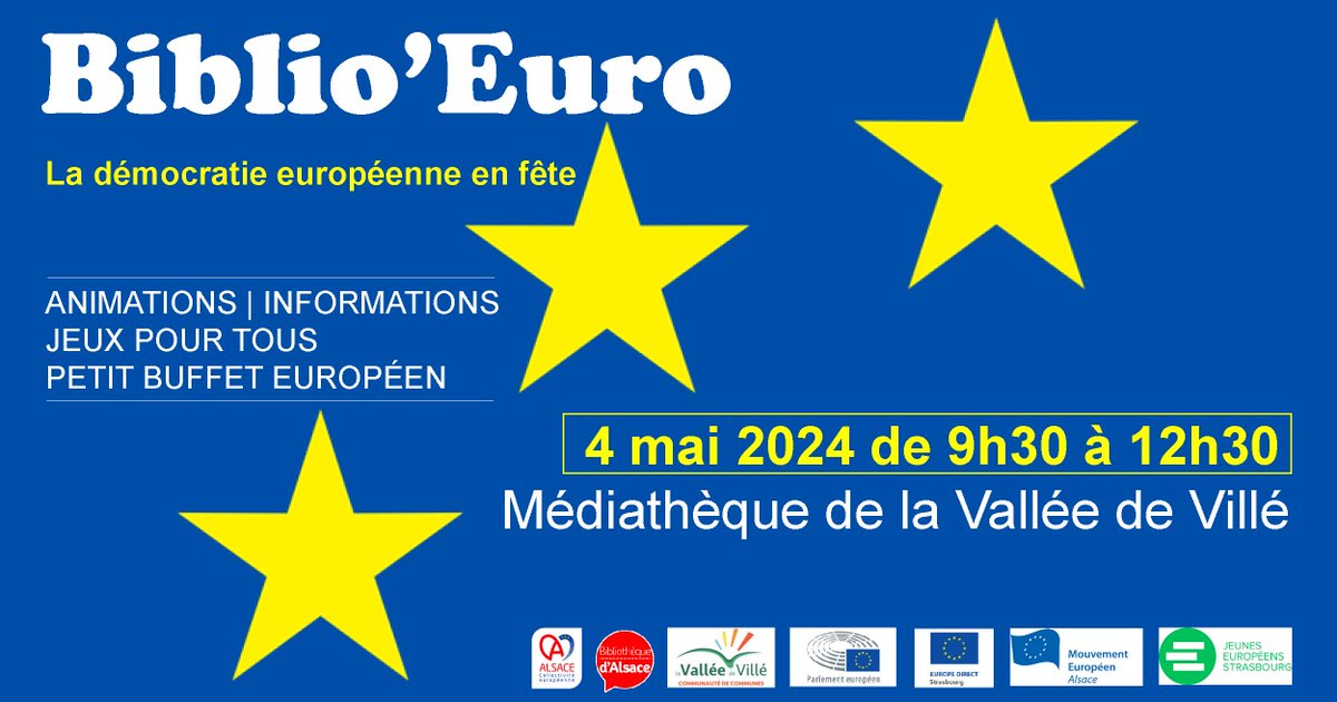 Biblio'Euro | Envie d'en savoir plus sur les élections européennes du 9 juin prochain ? Rendez-vous au stand du Parlement européen à la Médiathèque de la Vallée de Villé de 9h30 à 12h30.
#UtilisezVotreVoix