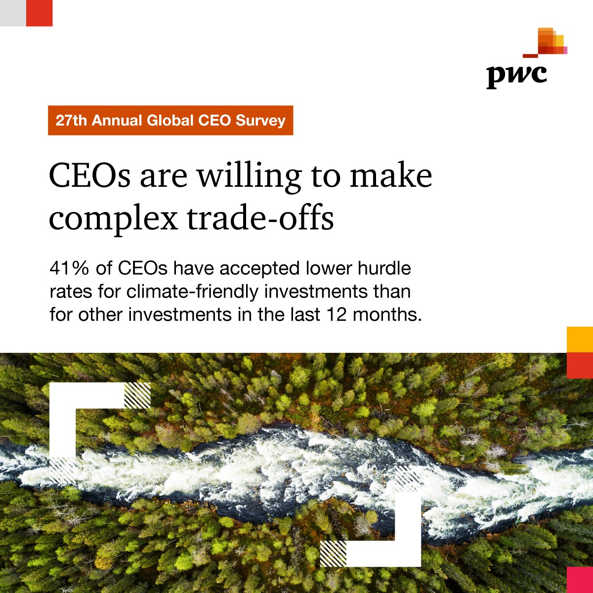 🎯 41% of CEOs have accepted lower hurdle rates for climate-friendly investments than for other investments—clear evidence that some are willing to make complex trade-offs as they strive towards #sustainability targets.

Explore our 27th Annual Global #CEOSurvey which contains…