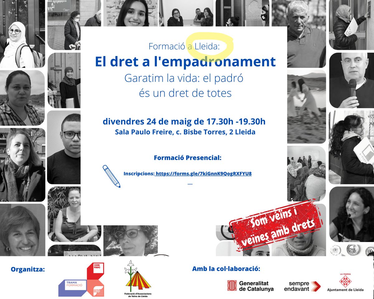 👉La formació sobre el  #padró arriba  #Lleida: quins documents es requereixen per #empadronarse en un municipi i quins no? Formació en col·laboració amb <a href="/igualtatcat/">Igualtat i Feminisme</a>.

👉 24 de maig, de 17.30-19.30h a la Sala Paulo Freire de <a href="/paerialleida/">Ajuntament de Lleida</a> 
  
+ info: confavc.cat/padrolleida/