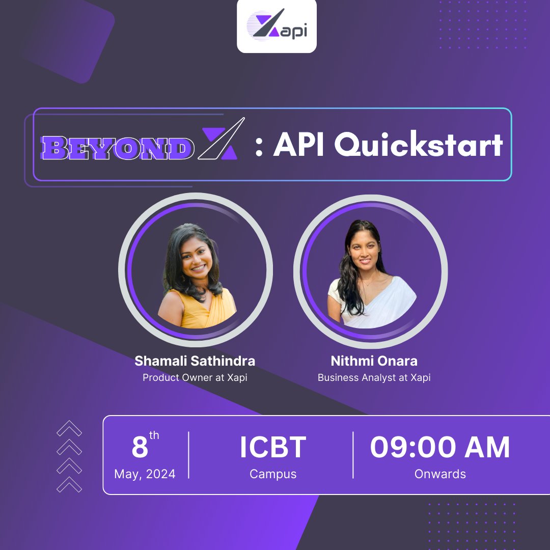 XapiPlatform's tweet photo. Join us at ICBT Campus on May 08th, from 09.00 am onwards for our next session of BeyondX Xapi Student Program series on the topic of API Quickstart.

Expand your skills and knowledge that will set you apart in today's competitive industry!

#BeyondX #Xapi #workshop #ICBT #API https://t.co/t2ACy7sH52
