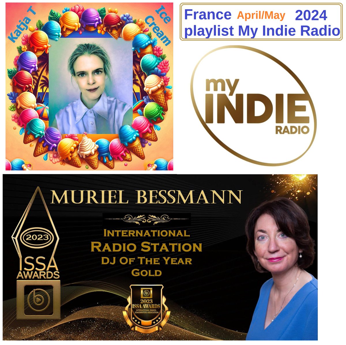 Great! 🎶🍨 From France @my_indie_radio added my song Katja T - Ice Cream to their playlist! Warm thanks to the channel's award-winning Radio Manager and DJ @MurielBESSMANN ! 💖