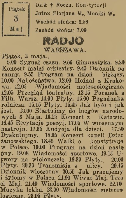 Ramówka @polskieradiopl sprzed dokładnie 89 lat. Był świąteczny piątek 3 Maja 1935👇
🎙🎶📻
#Radio #MagiaRadia #PolskieRadio #PolishRadio #RadioRetro #HistoriaRadia