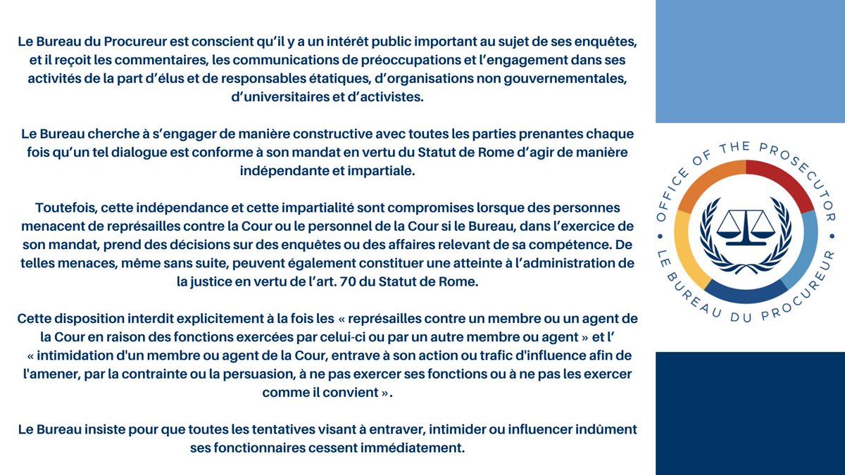 Déclaration du Bureau du Procureur de la #CPI
