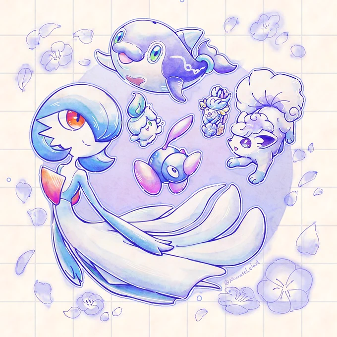 ネモフィラと青い色違いポケモン#ポケモンイラスト #pokemon 