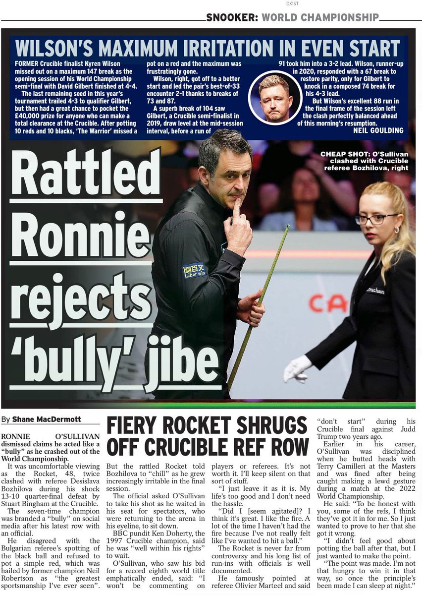 Ronnie O’Sullivan played down his ref row after being branded a bully on social media as he crashed out of World Championship