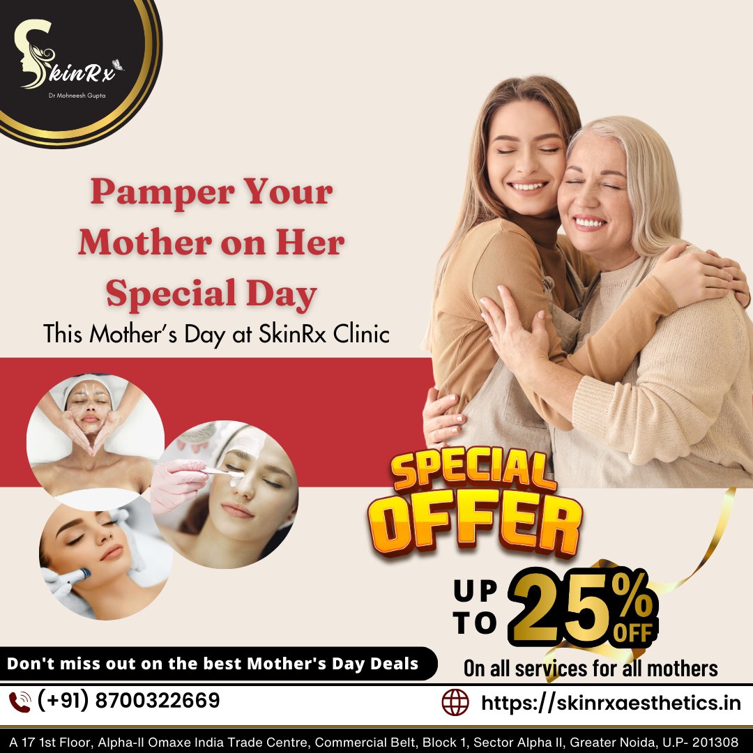 𝑷𝒂𝒎𝒑𝒆𝒓 𝒀𝒐𝒖𝒓 𝑴𝒐𝒕𝒉𝒆𝒓 𝒐𝒏 𝑯𝒆𝒓 𝑺𝒑𝒆𝒄𝒊𝒂𝒍 𝑫𝒂𝒚📷
This mother's day at SkinRx Clinic, 𝟮𝟱% 𝗼𝗳𝗳 on all services for all mothers.
.
.
📷 Contact us: (+91) 8700322669
.

#SKINRXClinic #DrMohneeshGupta #MomDeservesTheBest #SkinCareForMom #MothersDayGlow