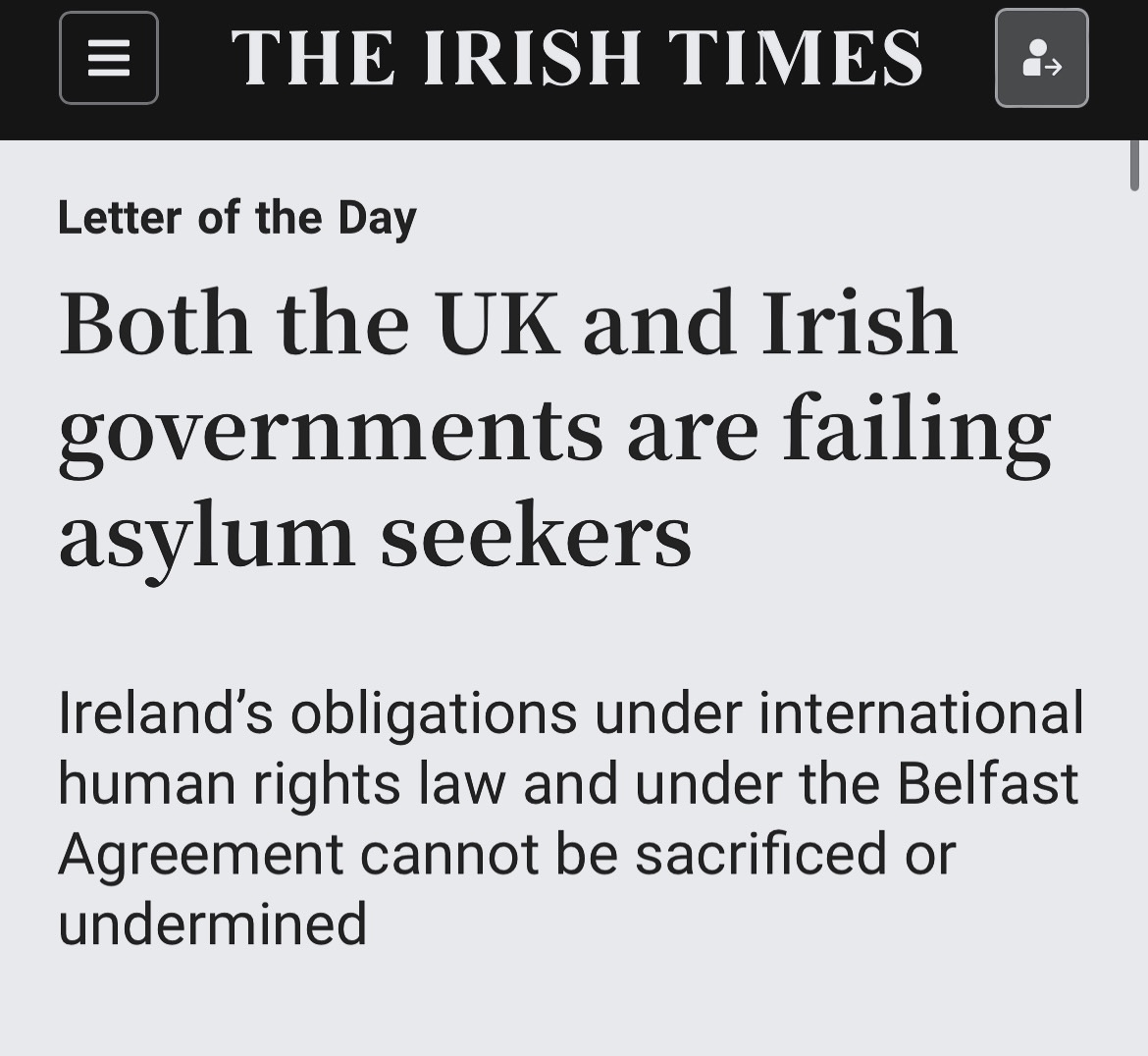 We’ve co-signed this very important @IrishTimes letter of the day. People arriving on our shores deserve the dignity, respect, safety & care envisaged in the UN 1951 Refugee Convention. Both Irish & British Governments must change the paths they are on. irishtimes.com/opinion/letter…