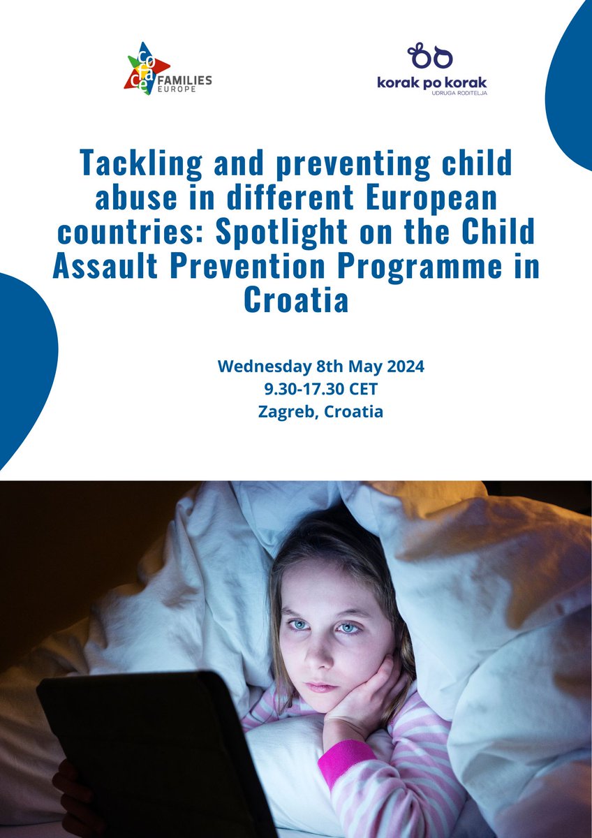 Next week, we'll be co-hosting a European study seminar on how to tackle and prevent #childabuse in the digital world with a spotlight on the Child Assault Prevention Programme of our Croatian member, Step by Step. ➡️Watch this space and learn more here: bit.ly/3QsXVNj